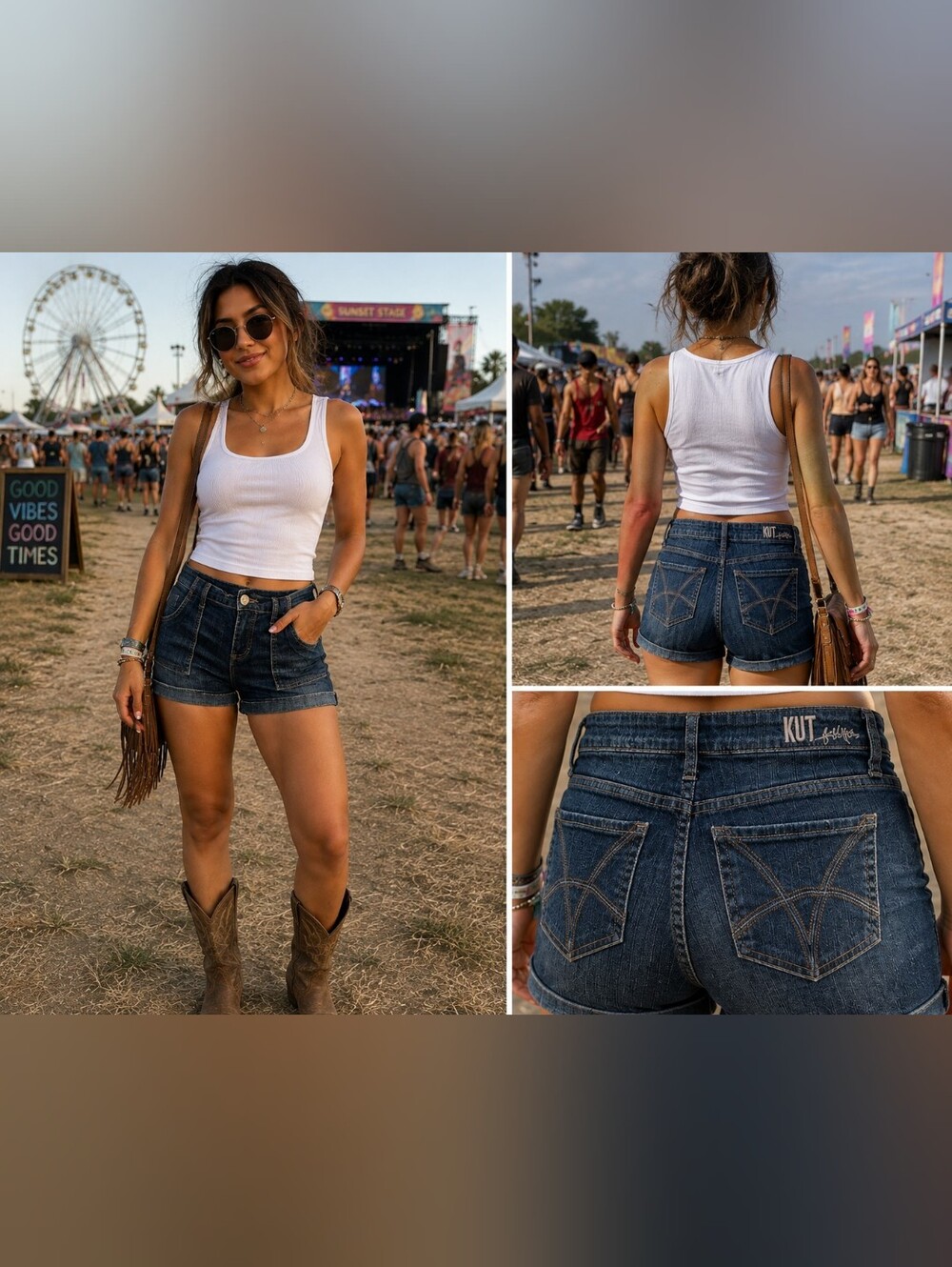 Kut from the Kloth Distressed Blue Denim Shorts with Folded Hem Y2k Inspired